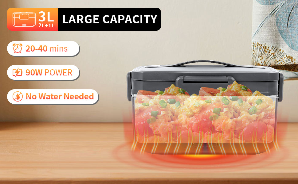 Heated Lunch Box 90W Electric Lunch Box for Adults with 2L Stainless Steel Container Portable Food Warmer for Men/Car/Truck/Work/Travel Loncheras Para Hombres De Trabajo 12/24/110v