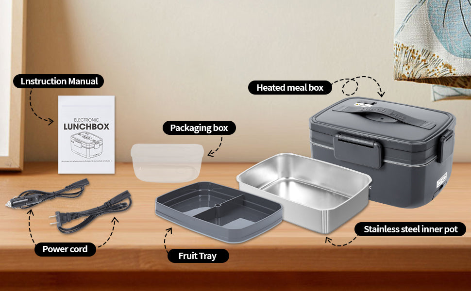 Heated Lunch Box 90W Electric Lunch Box for Adults with 2L Stainless Steel Container Portable Food Warmer for Men/Car/Truck/Work/Travel Loncheras Para Hombres De Trabajo 12/24/110v